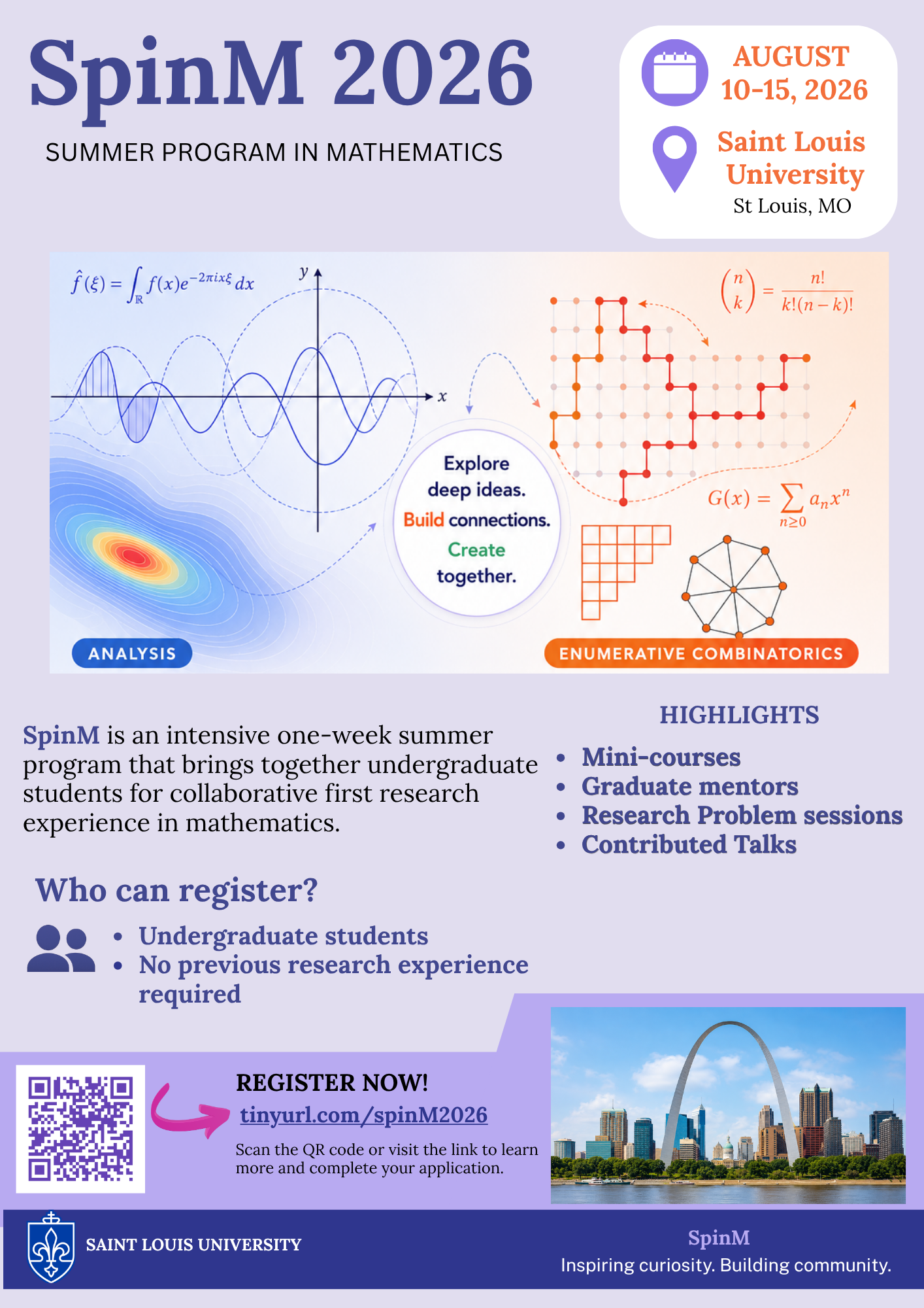 SpinM 2026 summer mathematics program flyer